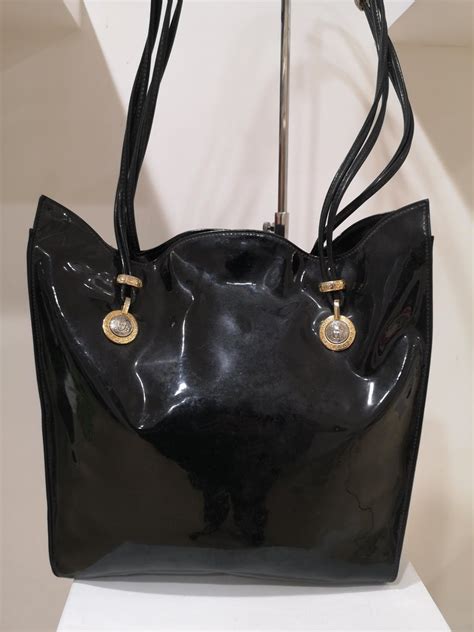 versace black patent leather handbag|versace shoulder bag sale.